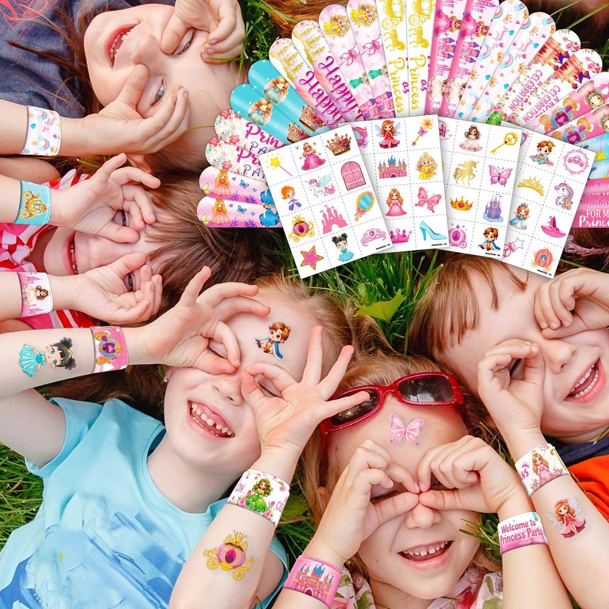 Cherisnowy 72-Piece Little Princess Party Set: 48 Temporary Tattoos & 24 Slap Bracelets for Girls - Cute Birthday Supplies, Baby Shower Gifts, Classroom Rewards & Princess-Themed Decor - görsel 15