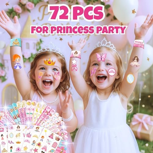 Cherisnowy 72-Piece Little Princess Party Set: 48 Temporary Tattoos & 24 Slap Bracelets for Girls - Cute Birthday Supplies, Baby Shower Gifts, Classroom Rewards & Princess-Themed Decor - görsel 4