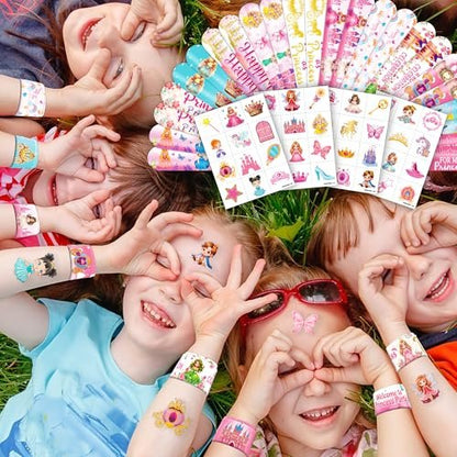 Cherisnowy 72-Piece Little Princess Party Set: 48 Temporary Tattoos & 24 Slap Bracelets for Girls - Cute Birthday Supplies, Baby Shower Gifts, Classroom Rewards & Princess-Themed Decor