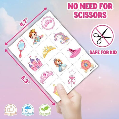 Cherisnowy 72-Piece Little Princess Party Set: 48 Temporary Tattoos & 24 Slap Bracelets for Girls - Cute Birthday Supplies, Baby Shower Gifts, Classroom Rewards & Princess-Themed Decor