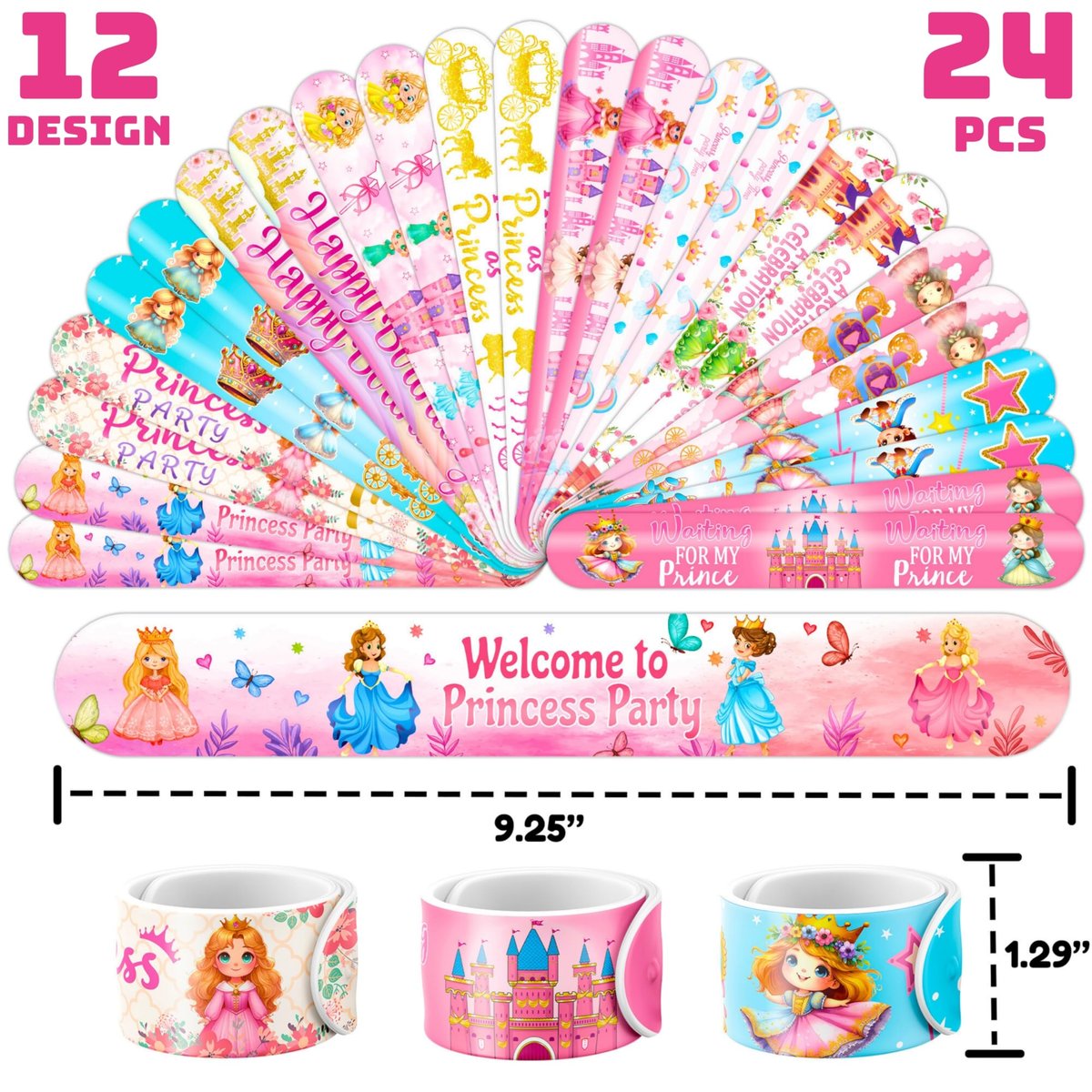Cherisnowy 72-Piece Little Princess Party Set: 48 Temporary Tattoos & 24 Slap Bracelets for Girls - Cute Birthday Supplies, Baby Shower Gifts, Classroom Rewards & Princess-Themed Decor - görsel 5
