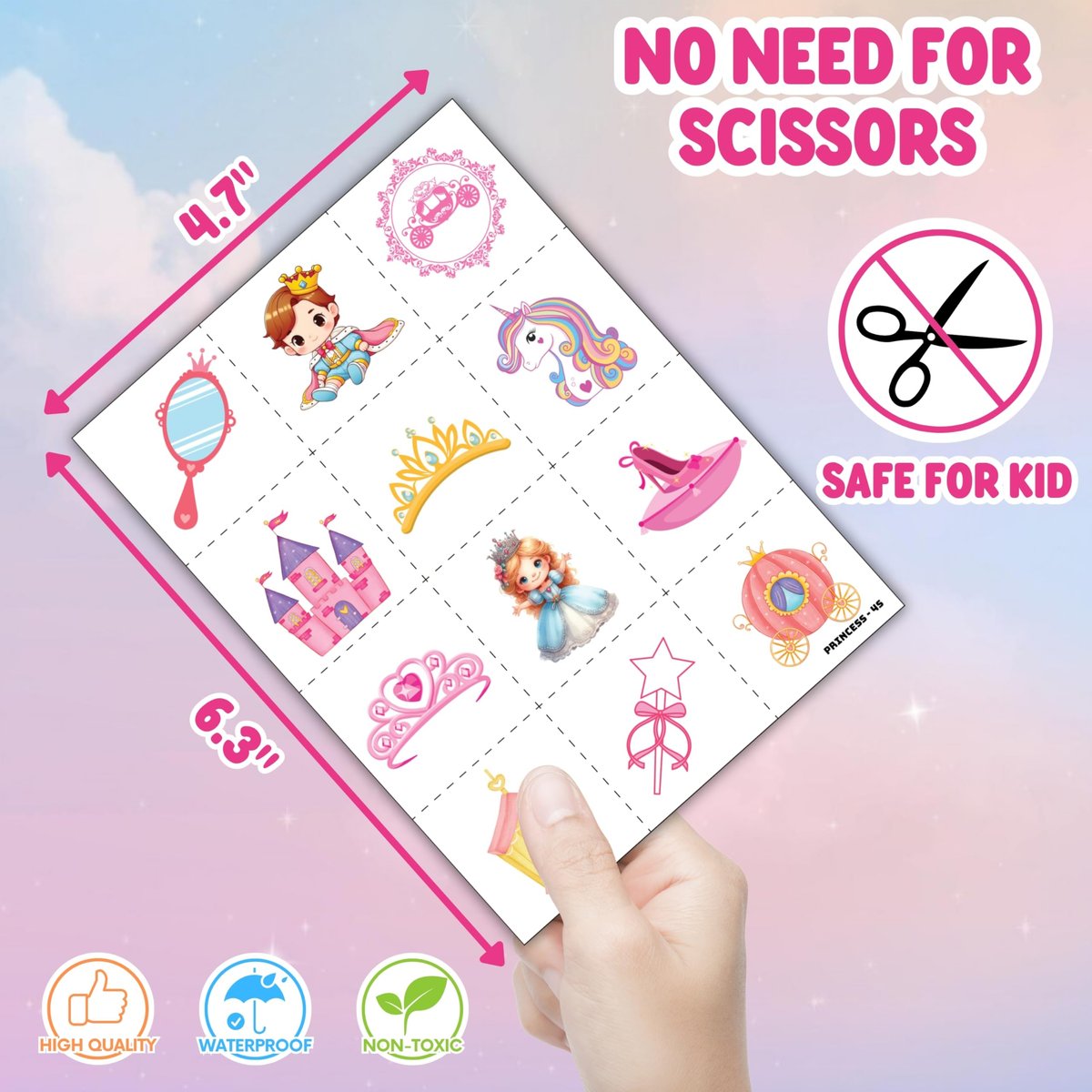 Cherisnowy 72-Piece Little Princess Party Set: 48 Temporary Tattoos & 24 Slap Bracelets for Girls - Cute Birthday Supplies, Baby Shower Gifts, Classroom Rewards & Princess-Themed Decor - görsel 11