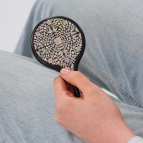 February Mountain Mother-of-Pearl Hand Mirror – Korean Black Lacquer Mirror with Floral Inlay - görsel 12