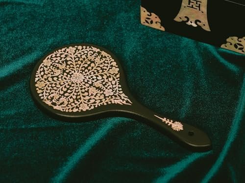 February Mountain Mother-of-Pearl Hand Mirror – Korean Black Lacquer Mirror with Floral Inlay - görsel 4