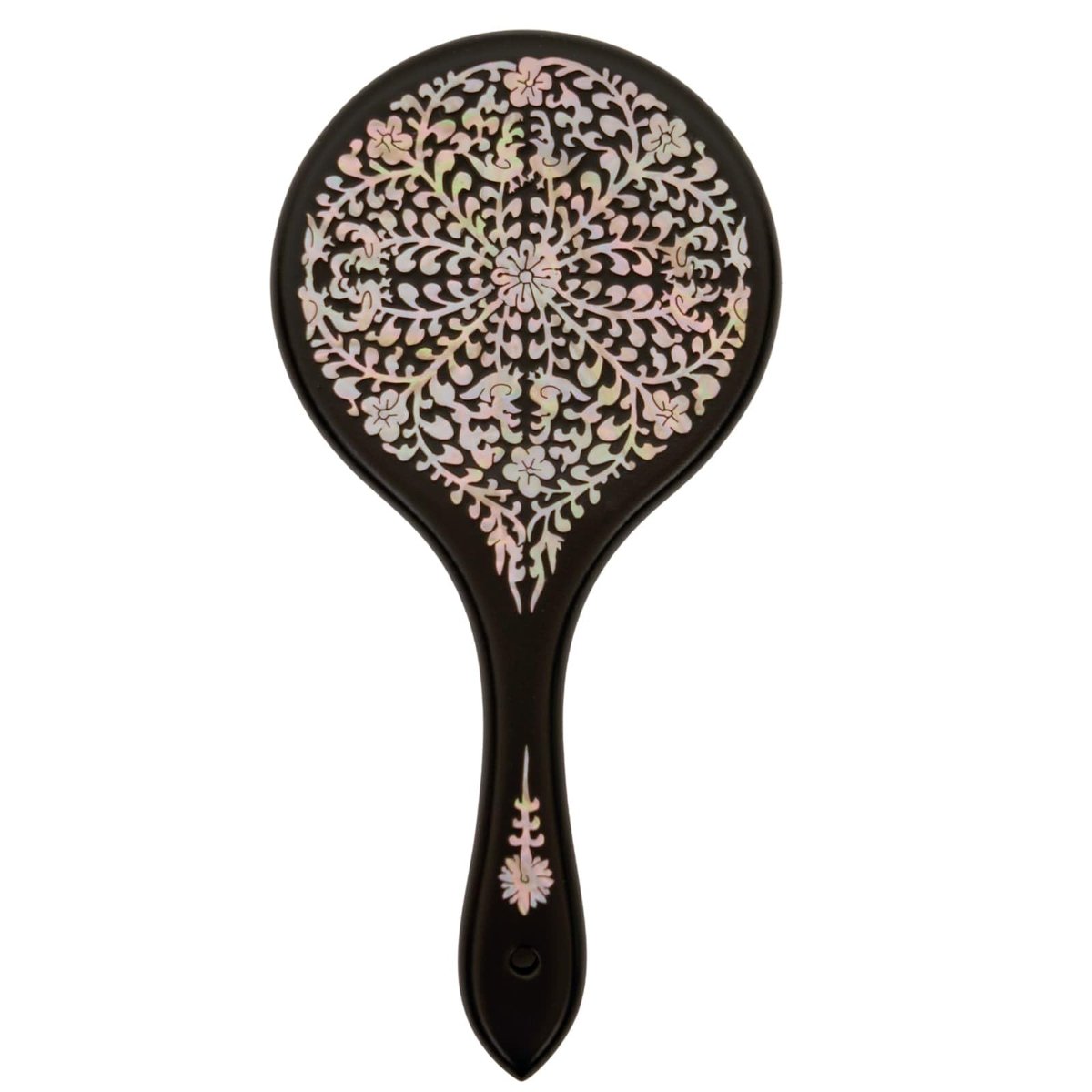 February Mountain Mother-of-Pearl Hand Mirror – Korean Black Lacquer Mirror with Floral Inlay - görsel 13