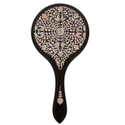 February Mountain Mother-of-Pearl Hand Mirror – Korean Black Lacquer Mirror with Floral Inlay - görsel 14