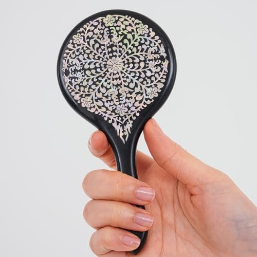 February Mountain Mother-of-Pearl Hand Mirror – Korean Black Lacquer Mirror with Floral Inlay - görsel 10