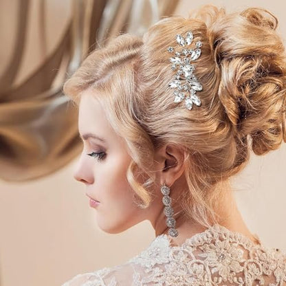 2 Pcs Silver Flower Rhinestone Bridal Hair Comb Set - Elegant Wedding Hair Accessories for Bride & Bridesmaids