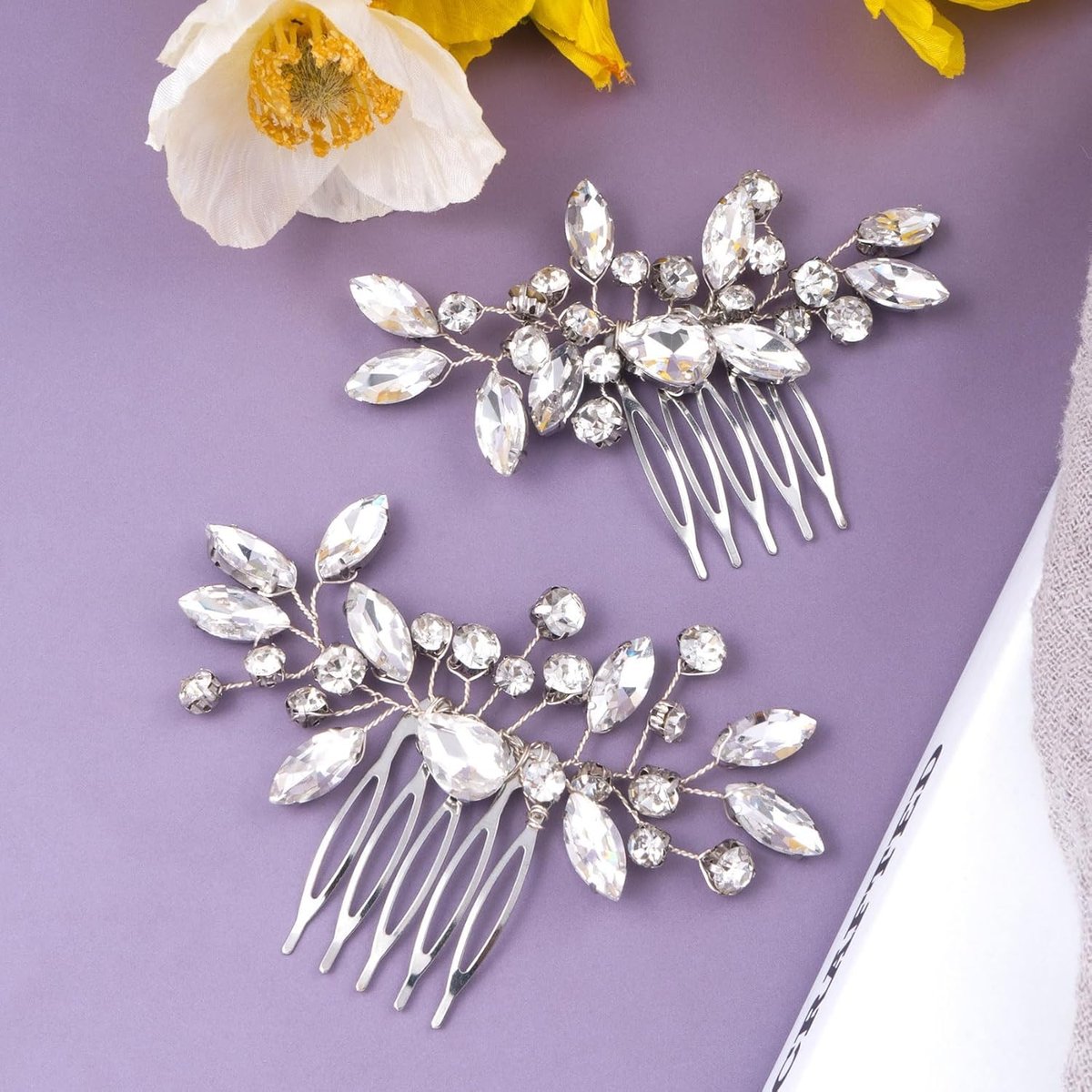 2 Pcs Silver Flower Rhinestone Bridal Hair Comb Set - Elegant Wedding Hair Accessories for Bride & Bridesmaids - görsel 5