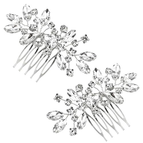 2 Pcs Silver Flower Rhinestone Bridal Hair Comb Set - Elegant Wedding Hair Accessories for Bride & Bridesmaids - görsel 2