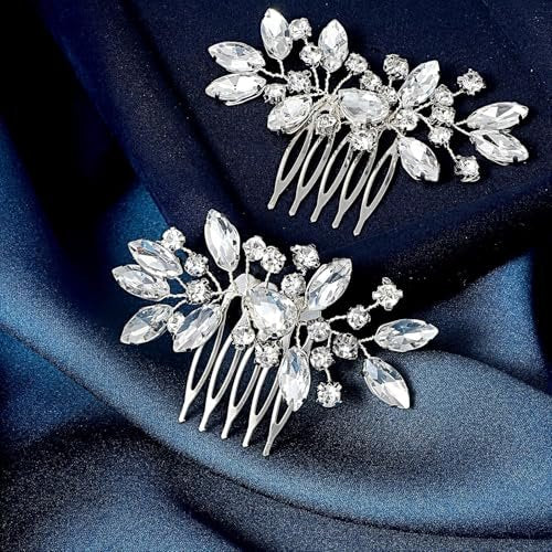 2 Pcs Silver Flower Rhinestone Bridal Hair Comb Set - Elegant Wedding Hair Accessories for Bride & Bridesmaids - görsel 8