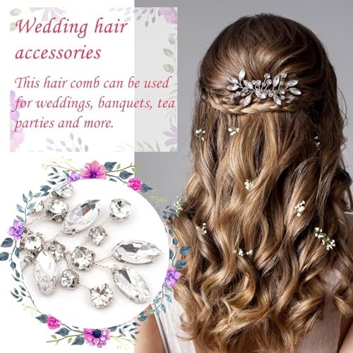 2 Pcs Silver Flower Rhinestone Bridal Hair Comb Set - Elegant Wedding Hair Accessories for Bride & Bridesmaids - görsel 10