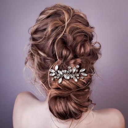 2 Pcs Silver Flower Rhinestone Bridal Hair Comb Set - Elegant Wedding Hair Accessories for Bride & Bridesmaids