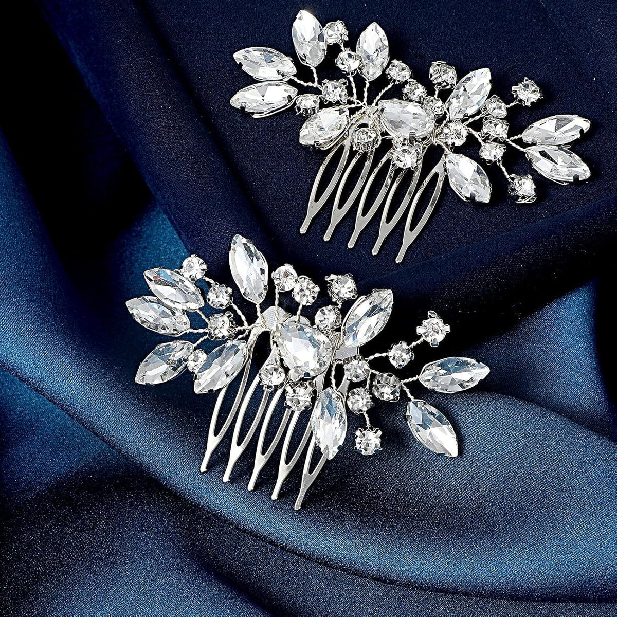 2 Pcs Silver Flower Rhinestone Bridal Hair Comb Set - Elegant Wedding Hair Accessories for Bride & Bridesmaids - görsel 7