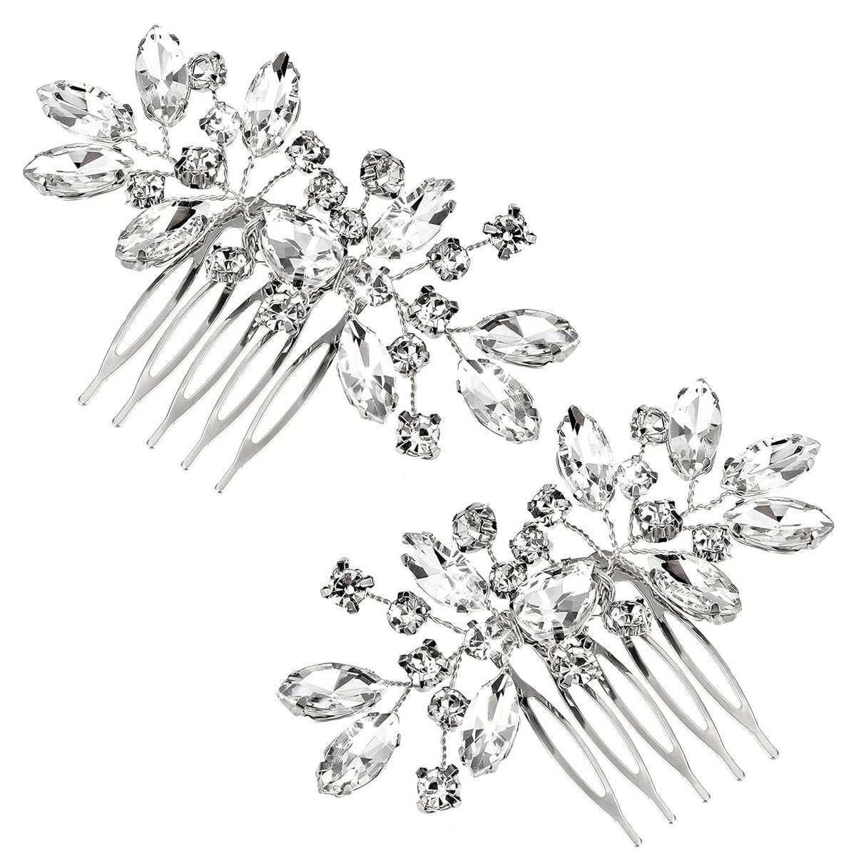 2 Pcs Silver Flower Rhinestone Bridal Hair Comb Set - Elegant Wedding Hair Accessories for Bride & Bridesmaids - görsel 1
