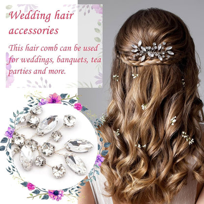 2 Pcs Silver Flower Rhinestone Bridal Hair Comb Set - Elegant Wedding Hair Accessories for Bride & Bridesmaids