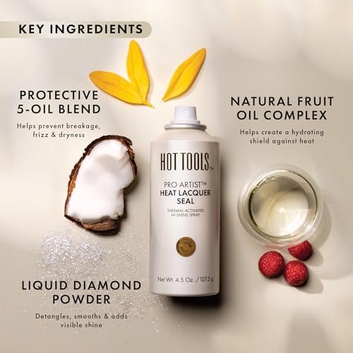 HOT TOOLS Heat Protectant Hi-Shine Spray – Silicone-Free, Frizz-Fighting, Lacquered Finish Avelisse