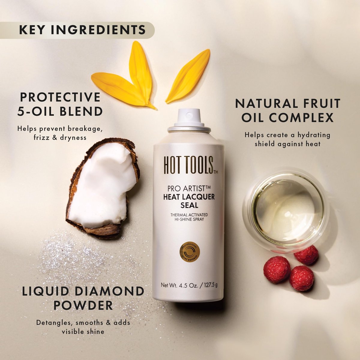 HOT TOOLS Heat Protectant Hi-Shine Spray – Silicone-Free, Frizz-Fighting, Lacquered Finish Avelisse