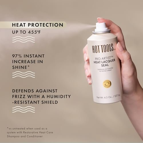 HOT TOOLS Heat Protectant Hi-Shine Spray – Silicone-Free, Frizz-Fighting, Lacquered Finish Avelisse