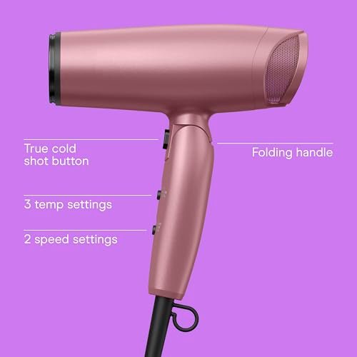 Conair 1875W Hair Dryer with Diffuser and Folding Handle - Nano-Quartz Ceramic for Less Frizz, More Shine - Dusty Rose Avelisse
