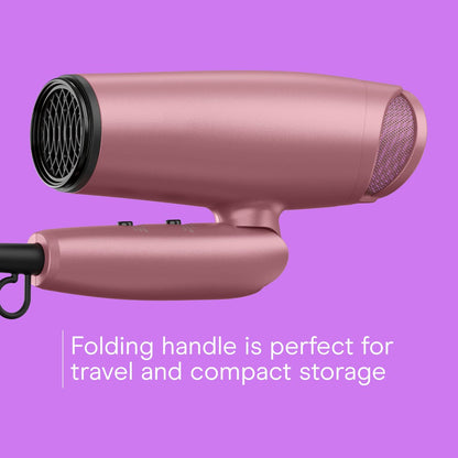 Conair 1875W Hair Dryer with Diffuser and Folding Handle - Nano-Quartz Ceramic for Less Frizz, More Shine - Dusty Rose Avelisse