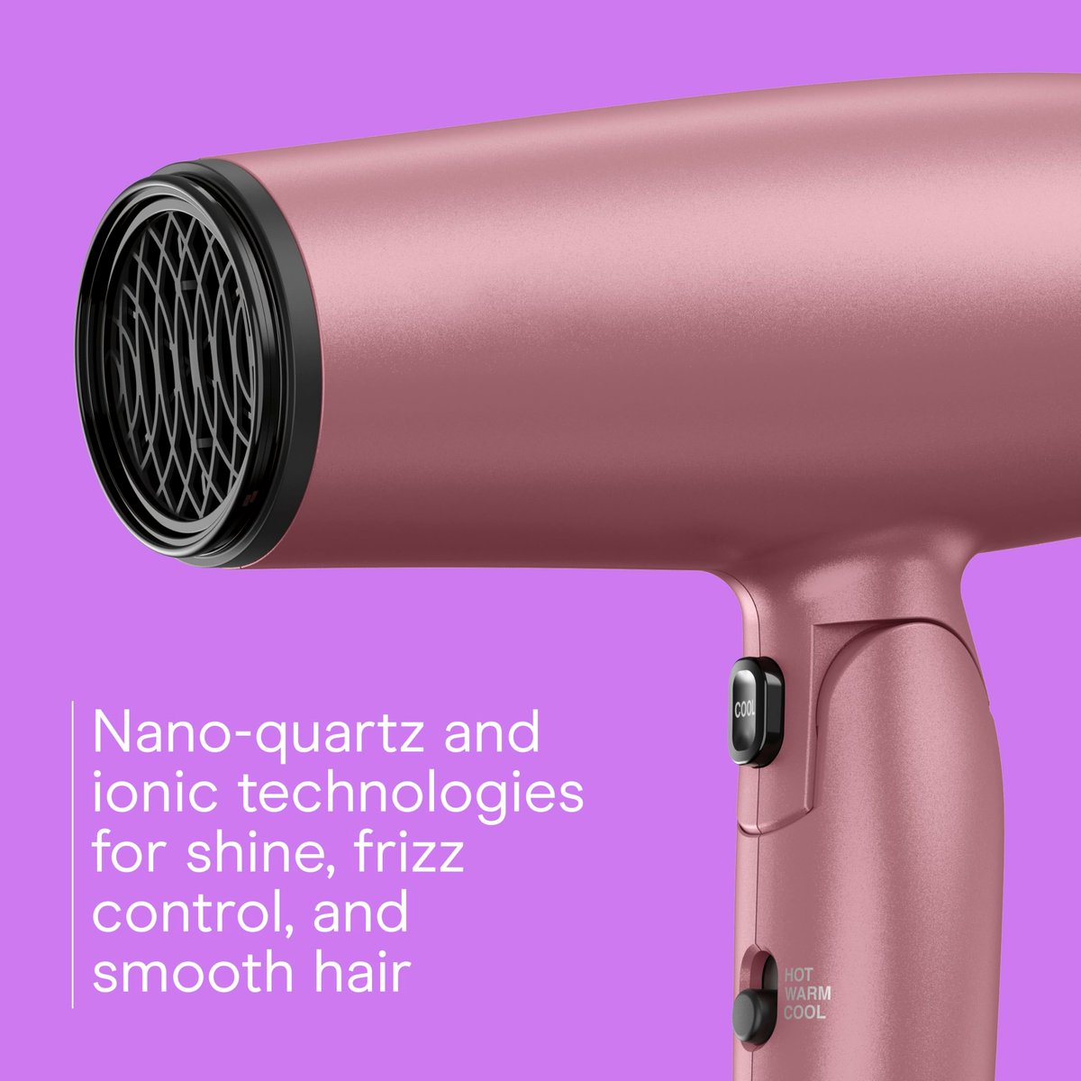 Conair 1875W Hair Dryer with Diffuser and Folding Handle - Nano-Quartz Ceramic for Less Frizz, More Shine - Dusty Rose Avelisse