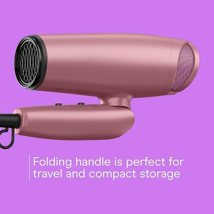 Conair 1875W Hair Dryer with Diffuser and Folding Handle - Nano-Quartz Ceramic for Less Frizz, More Shine - Dusty Rose Avelisse