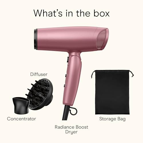Conair 1875W Hair Dryer with Diffuser and Folding Handle - Nano-Quartz Ceramic for Less Frizz, More Shine - Dusty Rose Avelisse