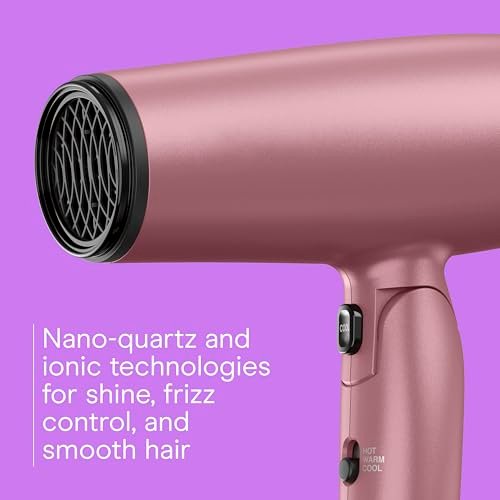 Conair 1875W Hair Dryer with Diffuser and Folding Handle - Nano-Quartz Ceramic for Less Frizz, More Shine - Dusty Rose Avelisse