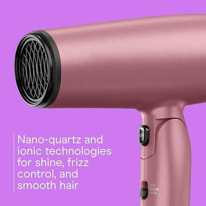 Conair 1875W Hair Dryer with Diffuser and Folding Handle - Nano-Quartz Ceramic for Less Frizz, More Shine - Dusty Rose Avelisse