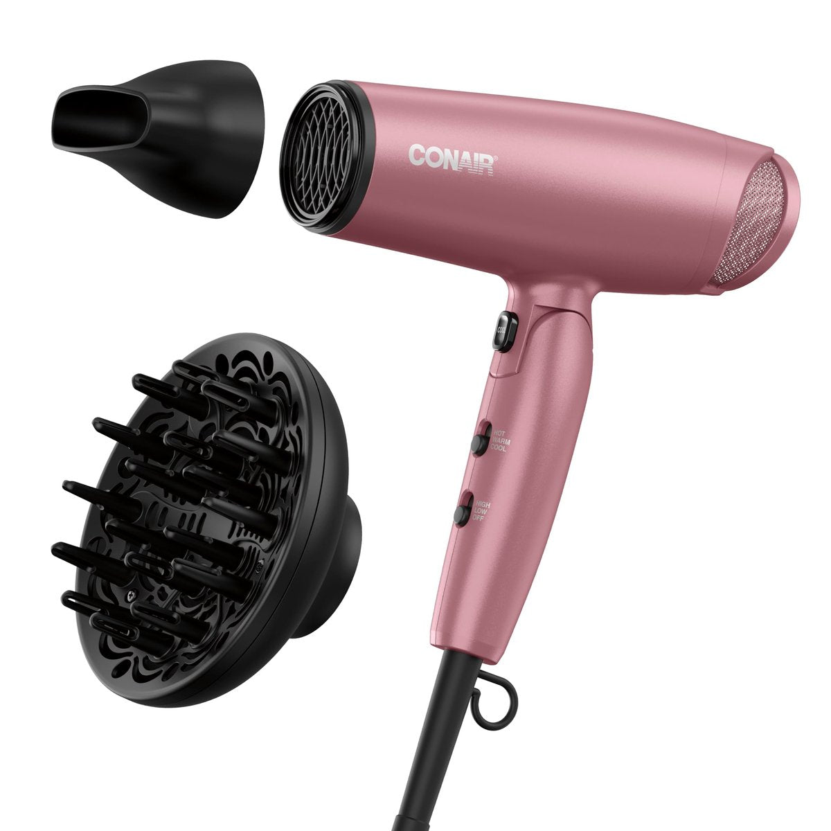 Conair 1875W Hair Dryer with Diffuser and Folding Handle - Nano-Quartz Ceramic for Less Frizz, More Shine - Dusty Rose Avelisse