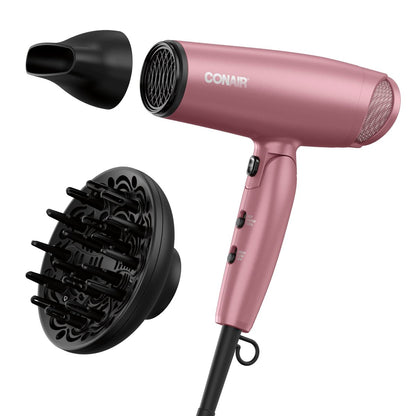Conair 1875W Hair Dryer with Diffuser and Folding Handle - Nano-Quartz Ceramic for Less Frizz, More Shine - Dusty Rose Avelisse