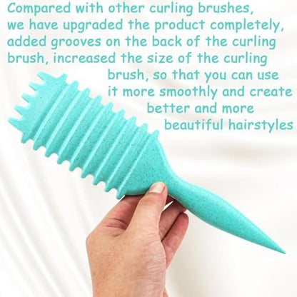 Curl Defining Brush for Curly Hair - Combing and Shaping Curls for Men and Women, Reduce Pulling & Separation (Green, Boar & Nylon)
