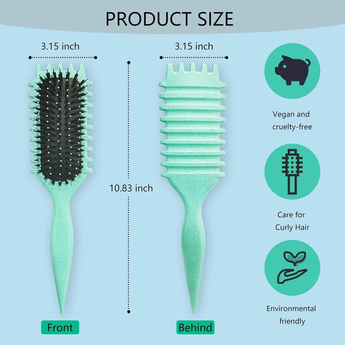 Curl Defining Brush for Curly Hair - Combing and Shaping Curls for Men and Women, Reduce Pulling & Separation (Green, Boar & Nylon) - görsel 11