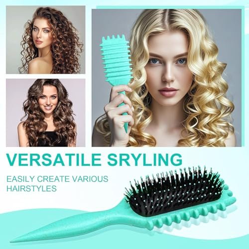Curl Defining Brush for Curly Hair - Combing and Shaping Curls for Men and Women, Reduce Pulling & Separation (Green, Boar & Nylon) - görsel 4