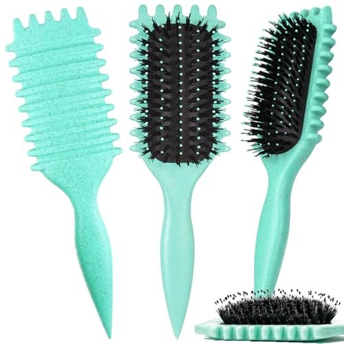 Curl Defining Brush for Curly Hair - Combing and Shaping Curls for Men and Women, Reduce Pulling & Separation (Green, Boar & Nylon) - görsel 10