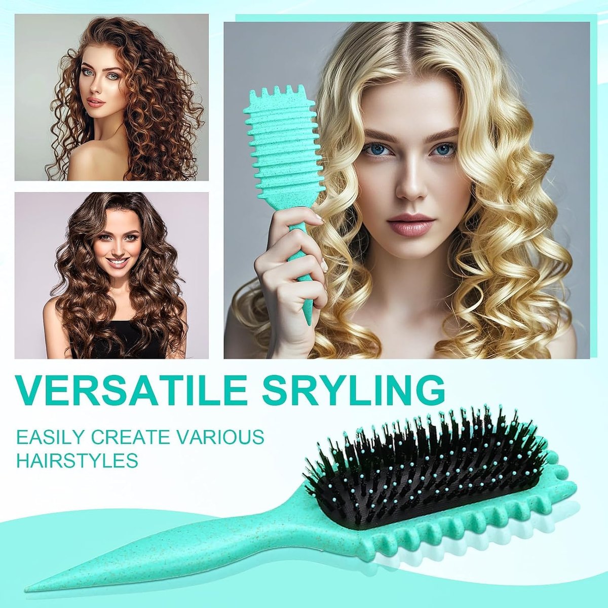 Curl Defining Brush for Curly Hair - Combing and Shaping Curls for Men and Women, Reduce Pulling & Separation (Green, Boar & Nylon) - görsel 3