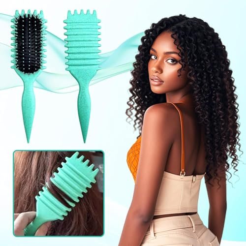 Curl Defining Brush for Curly Hair - Combing and Shaping Curls for Men and Women, Reduce Pulling & Separation (Green, Boar & Nylon) - görsel 6