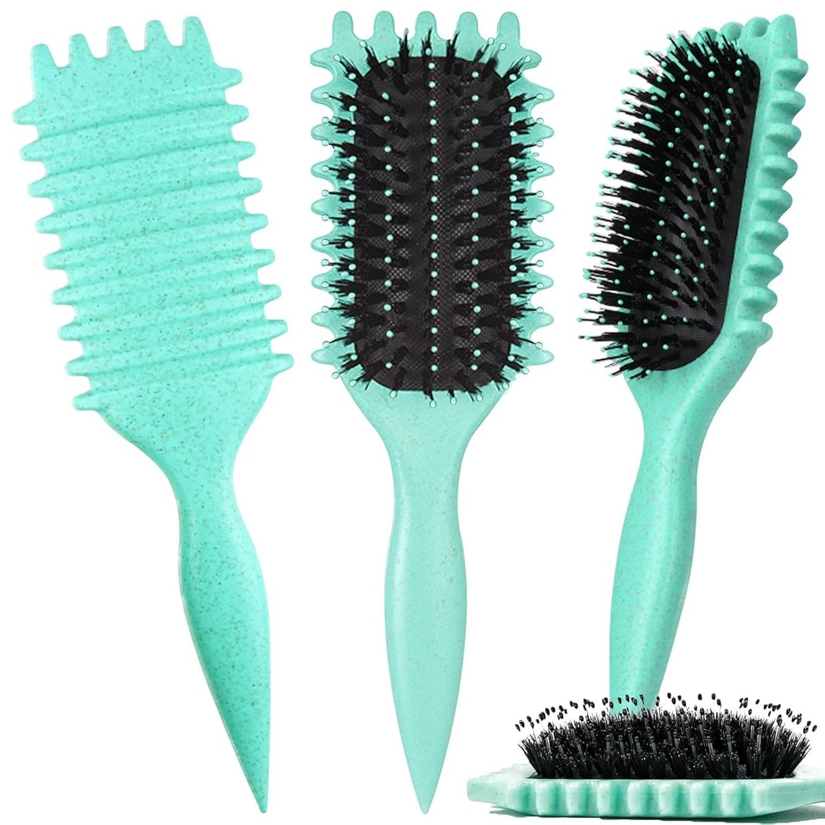 Curl Defining Brush for Curly Hair - Combing and Shaping Curls for Men and Women, Reduce Pulling & Separation (Green, Boar & Nylon) - görsel 9