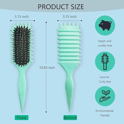 Curl Defining Brush for Curly Hair - Combing and Shaping Curls for Men and Women, Reduce Pulling & Separation (Green, Boar & Nylon) - görsel 12