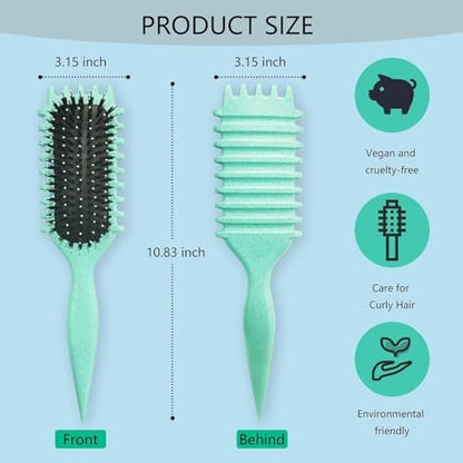 Curl Defining Brush for Curly Hair - Combing and Shaping Curls for Men and Women, Reduce Pulling & Separation (Green, Boar & Nylon)