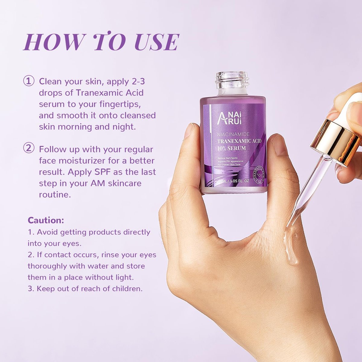 ANAI RUI 10% Tranexamic Acid Face Serum with Niacinamide, Kojic Acid, Arbutin & Ceramide - Lightweight Hydrating Serum for Uneven Skin Tone & Smooth Texture, Fragrance-Free, 1.05 Fl Oz Avelisse