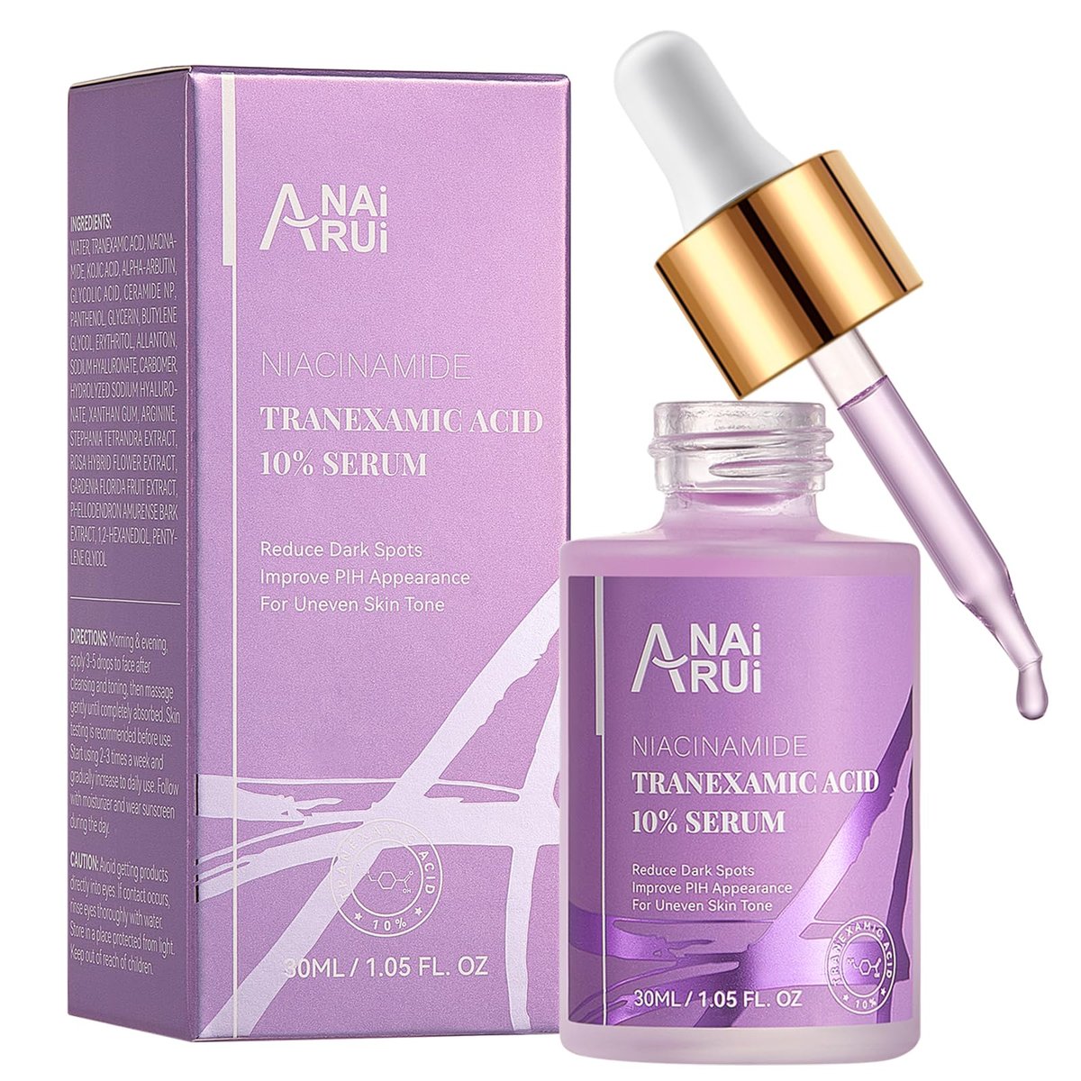 ANAI RUI 10% Tranexamic Acid Face Serum with Niacinamide, Kojic Acid, Arbutin & Ceramide - Lightweight Hydrating Serum for Uneven Skin Tone & Smooth Texture, Fragrance-Free, 1.05 Fl Oz Avelisse