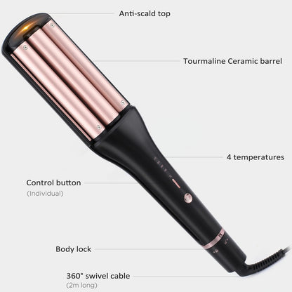janelove 4 in 1 Hair Crimper - Professional Ceramic Tourmaline Waver for Beach Waves, Mermaid Waves & Deep Defined Waves (0.75/1/1.1/1.25 Inch, Pink) Avelisse