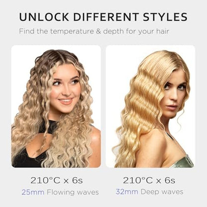 janelove 4 in 1 Hair Crimper - Professional Ceramic Tourmaline Waver for Beach Waves, Mermaid Waves & Deep Defined Waves (0.75/1/1.1/1.25 Inch, Pink) Avelisse