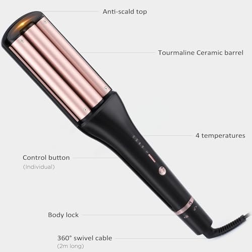 janelove 4 in 1 Hair Crimper - Professional Ceramic Tourmaline Waver for Beach Waves, Mermaid Waves & Deep Defined Waves (0.75/1/1.1/1.25 Inch, Pink) Avelisse
