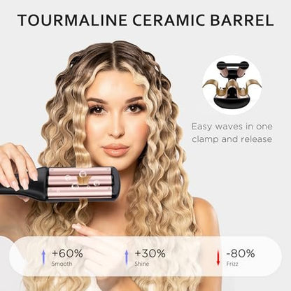 janelove 4 in 1 Hair Crimper - Professional Ceramic Tourmaline Waver for Beach Waves, Mermaid Waves & Deep Defined Waves (0.75/1/1.1/1.25 Inch, Pink) Avelisse