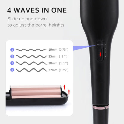 janelove 4 in 1 Hair Crimper - Professional Ceramic Tourmaline Waver for Beach Waves, Mermaid Waves & Deep Defined Waves (0.75/1/1.1/1.25 Inch, Pink) Avelisse