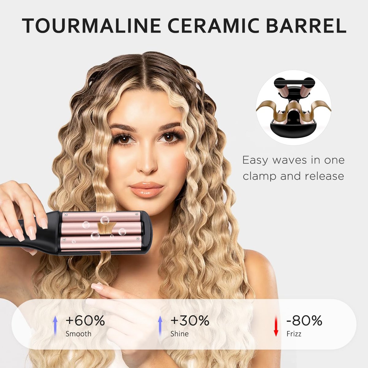 janelove 4 in 1 Hair Crimper - Professional Ceramic Tourmaline Waver for Beach Waves, Mermaid Waves & Deep Defined Waves (0.75/1/1.1/1.25 Inch, Pink) Avelisse