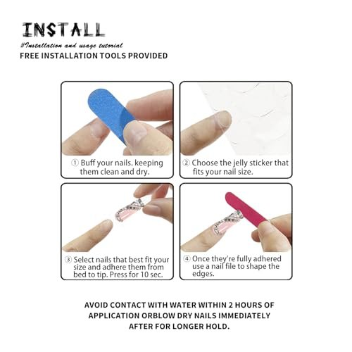 Long Press on Silver Nails with Rhinestones and Heart Designs - False Acrylic Nails for Women - görsel 14